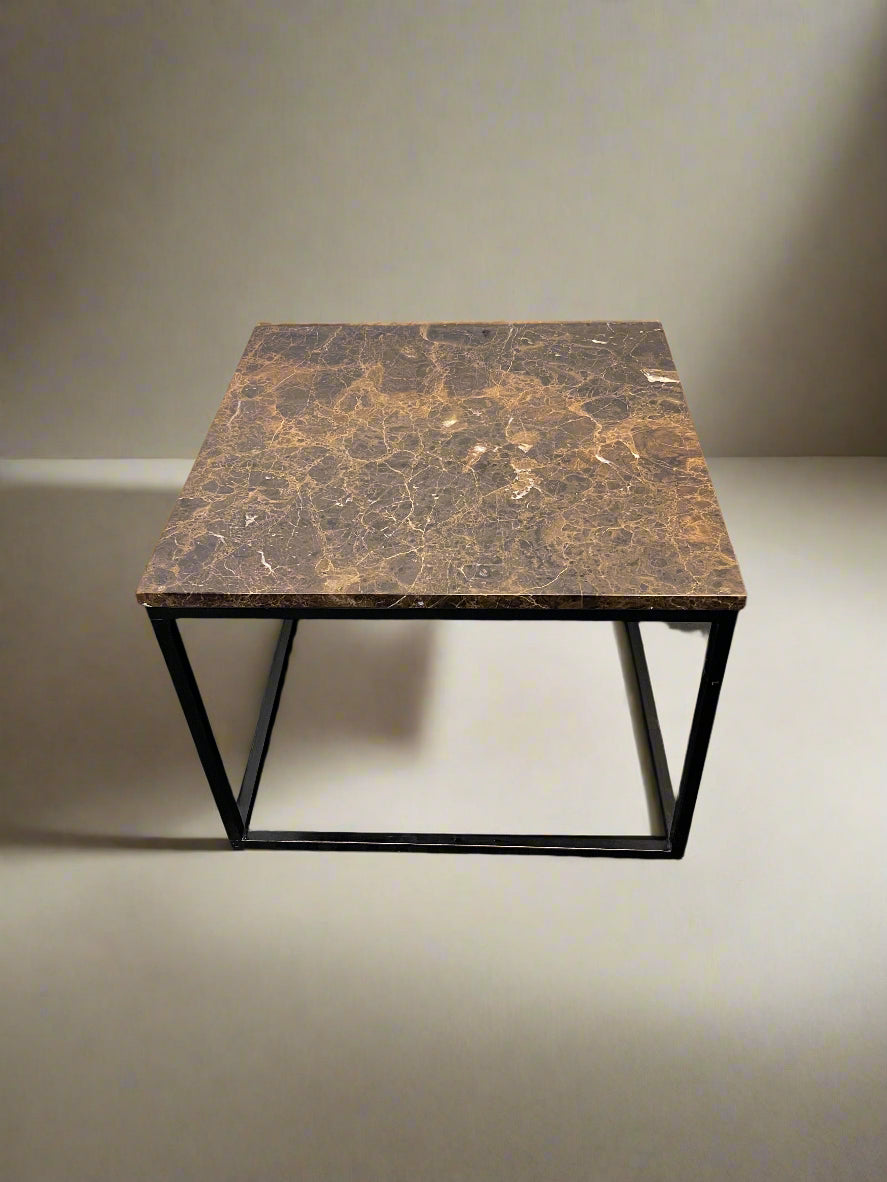 Modern Square Black Metal Coffee Table with Marble Top