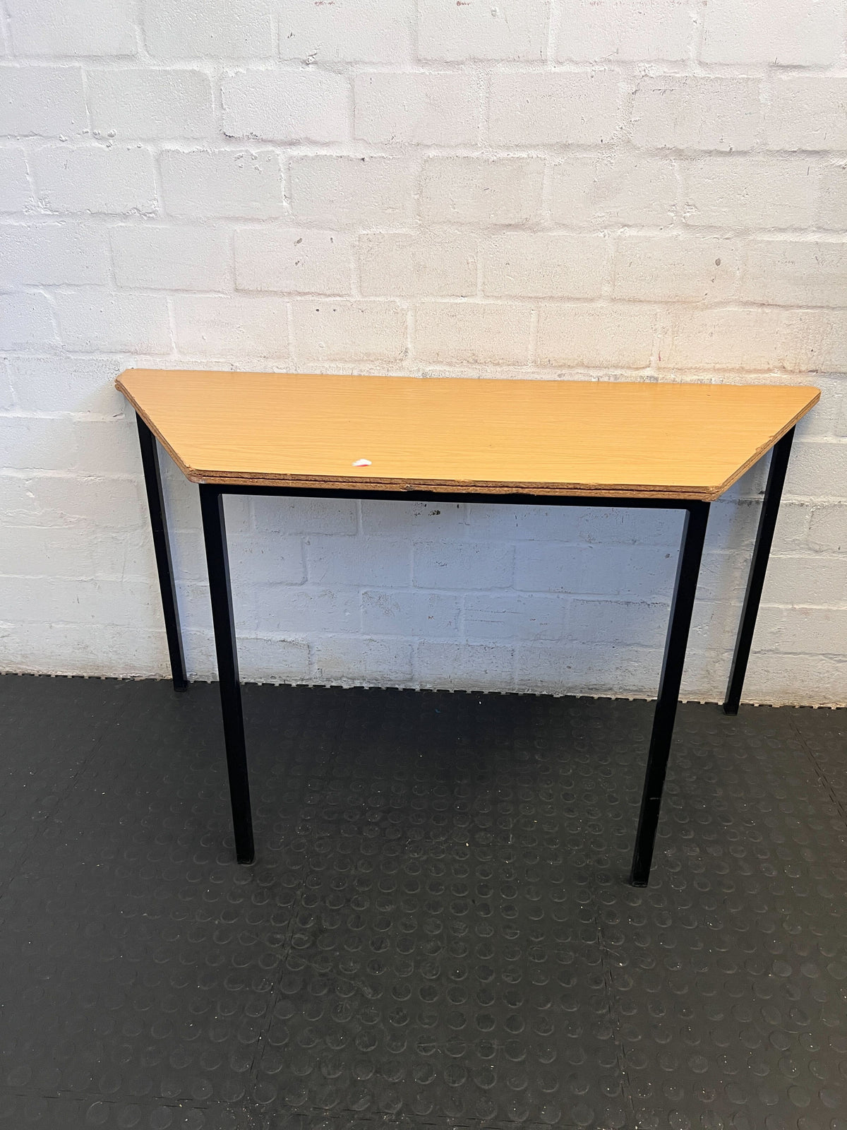 Modern Triangle-Shaped Light Oak Table with Black Legs - Minor Wear