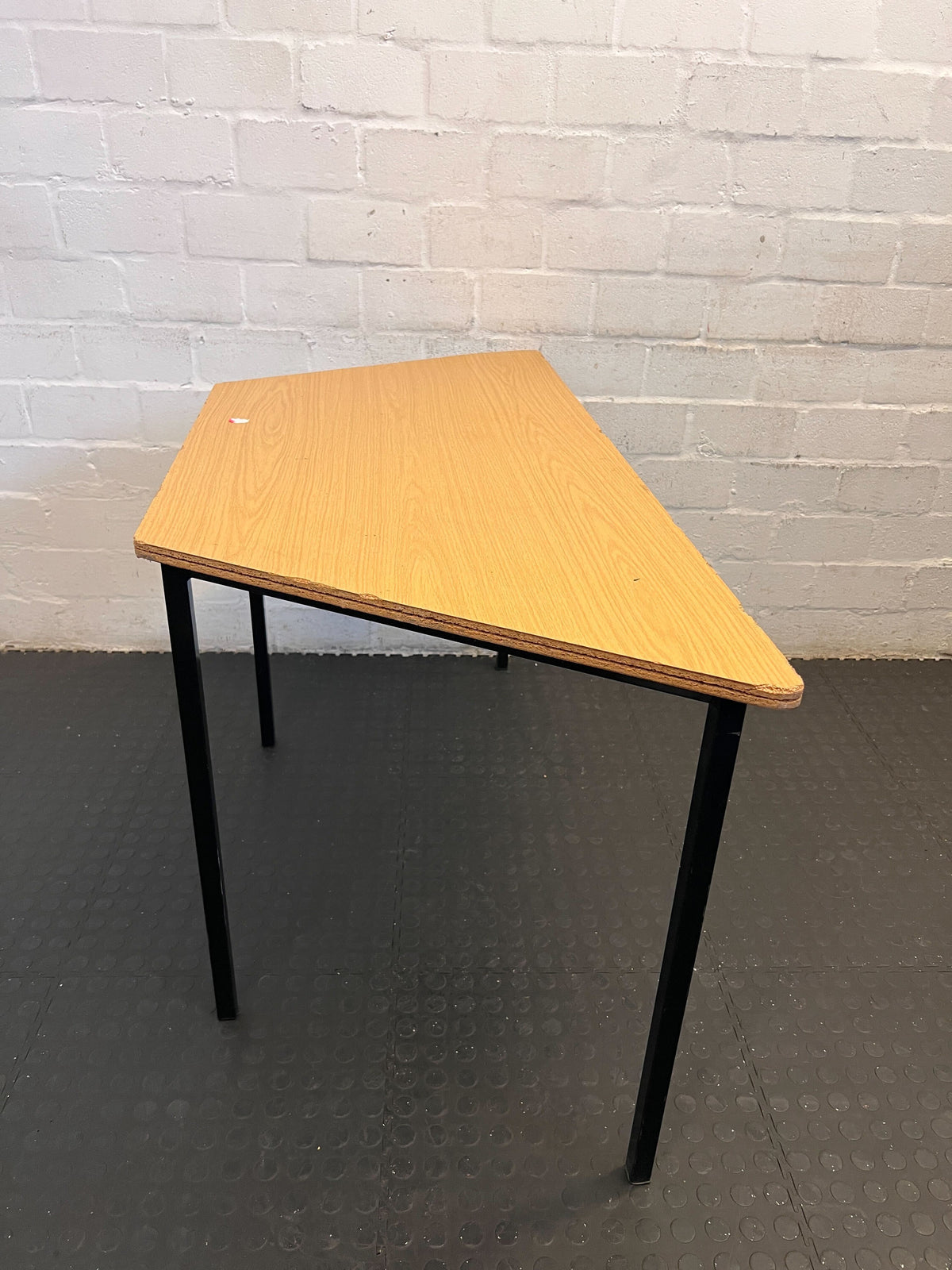 Modern Triangle-Shaped Light Oak Table with Black Legs - Minor Wear