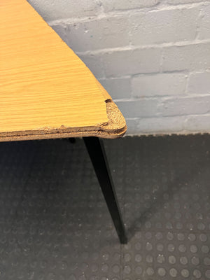 Modern Triangle-Shaped Light Oak Table with Black Legs - Minor Wear