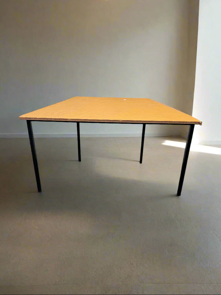 Modern Triangle-Shaped Light Oak Table with Black Legs - Minor Wear