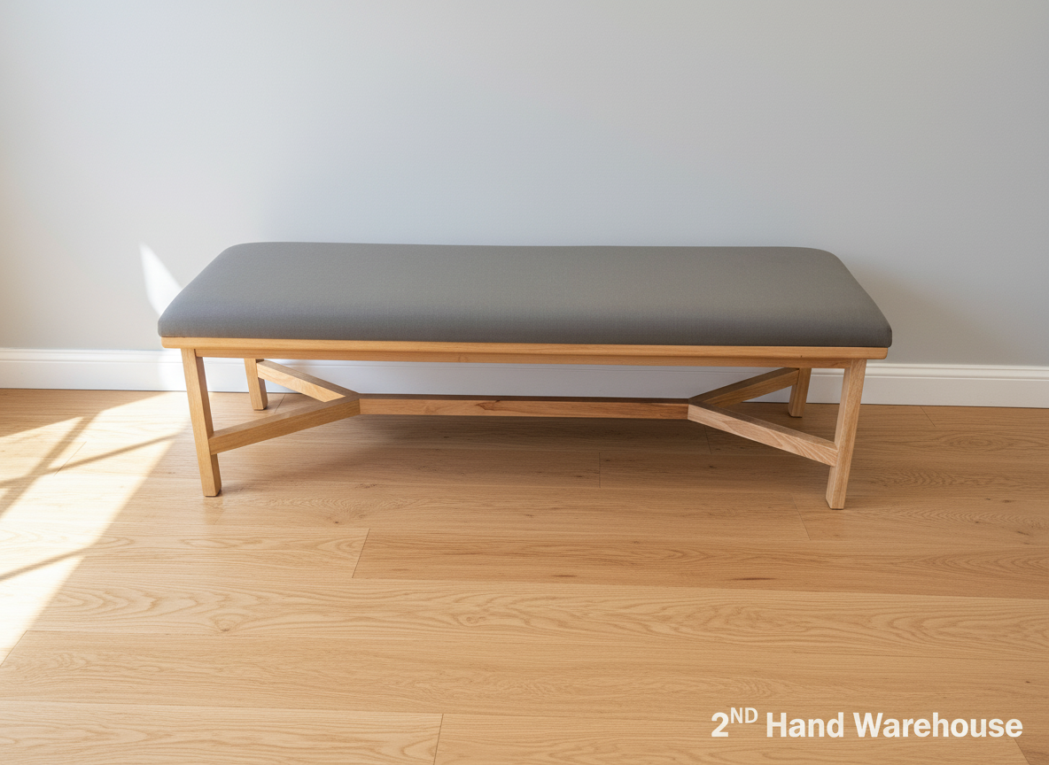 Modern Upholstered Wooden Bench with X-Base | Grey & Natural Wood