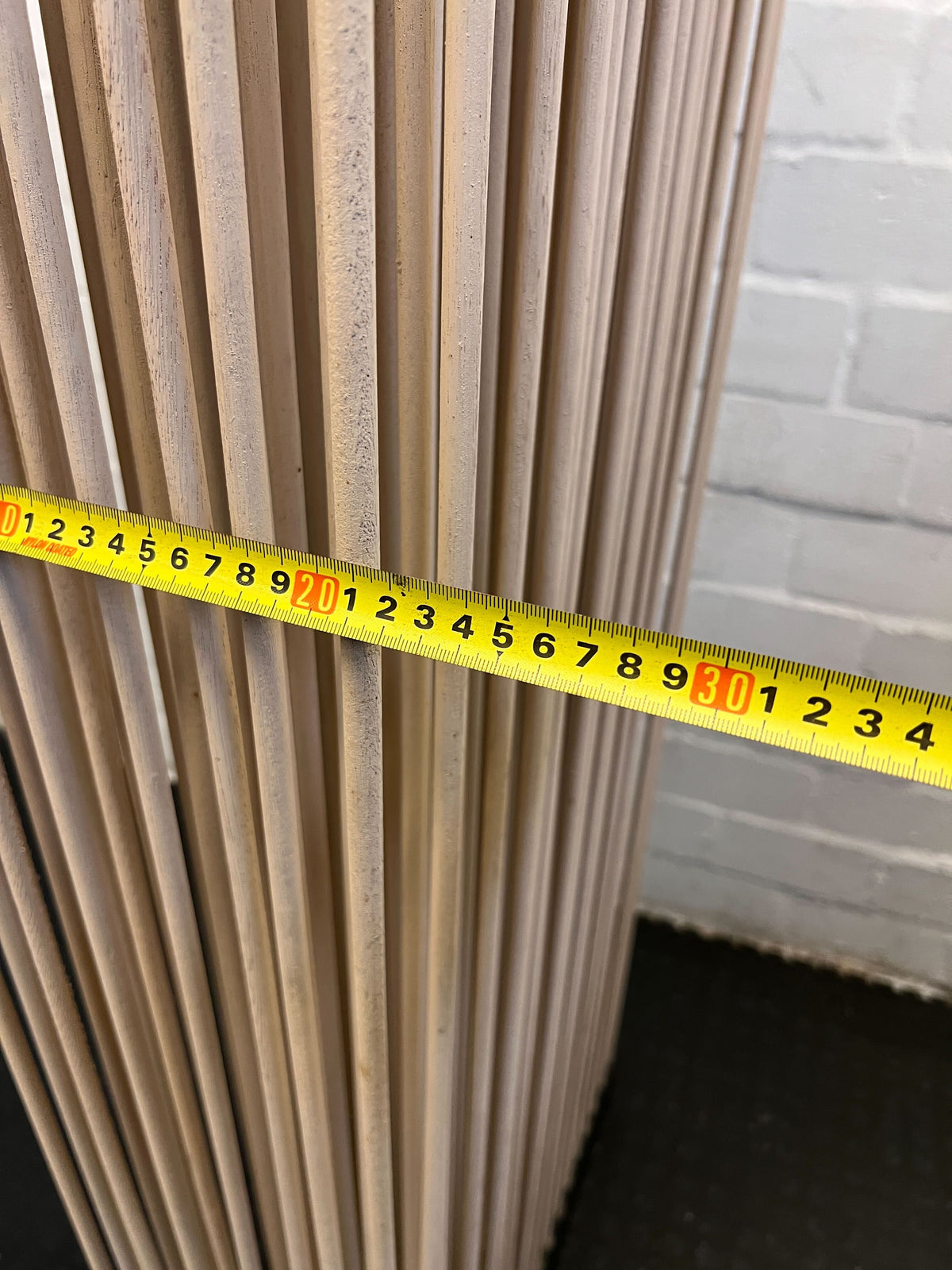 Modern Vertical Slat Room Divider – Natural Wood Finish