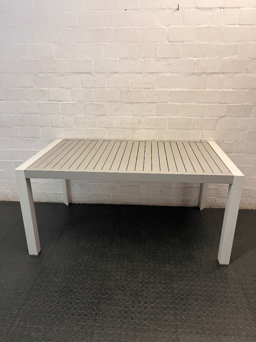Modern White Aluminium Slatted Outdoor Table — Good Condition Patio Set