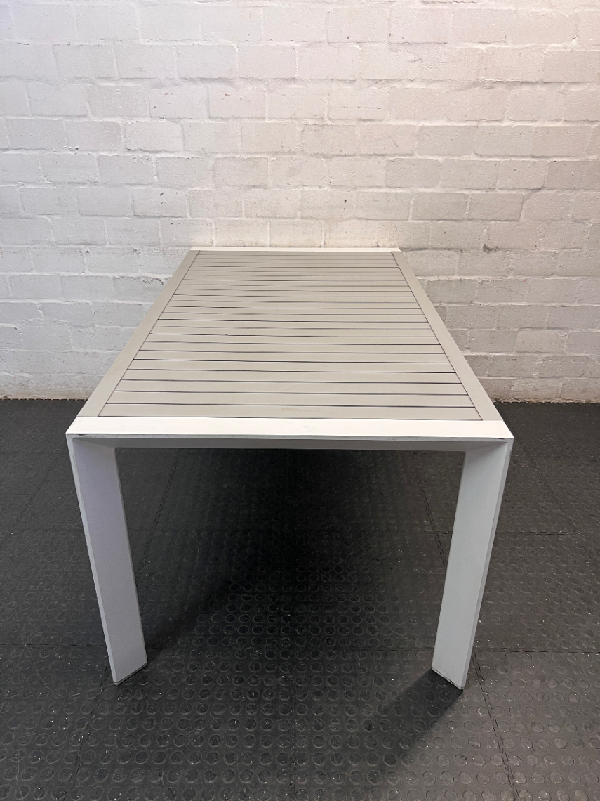 Modern White Aluminium Slatted Outdoor Table — Good Condition Patio Set