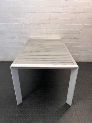 Modern White Aluminium Slatted Outdoor Table — Good Condition Patio Set