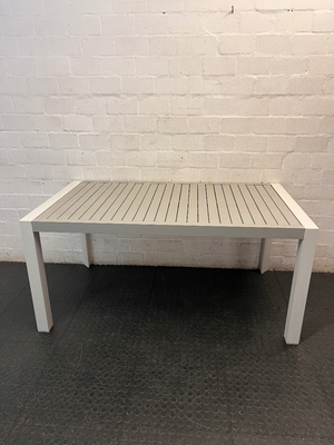 Modern White Aluminium Slatted Outdoor Table — Good Condition Patio Set