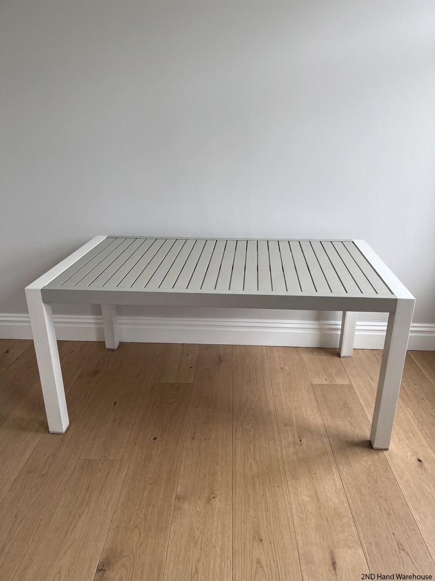 Modern White Aluminium Slatted Outdoor Table — Good Condition Patio Set