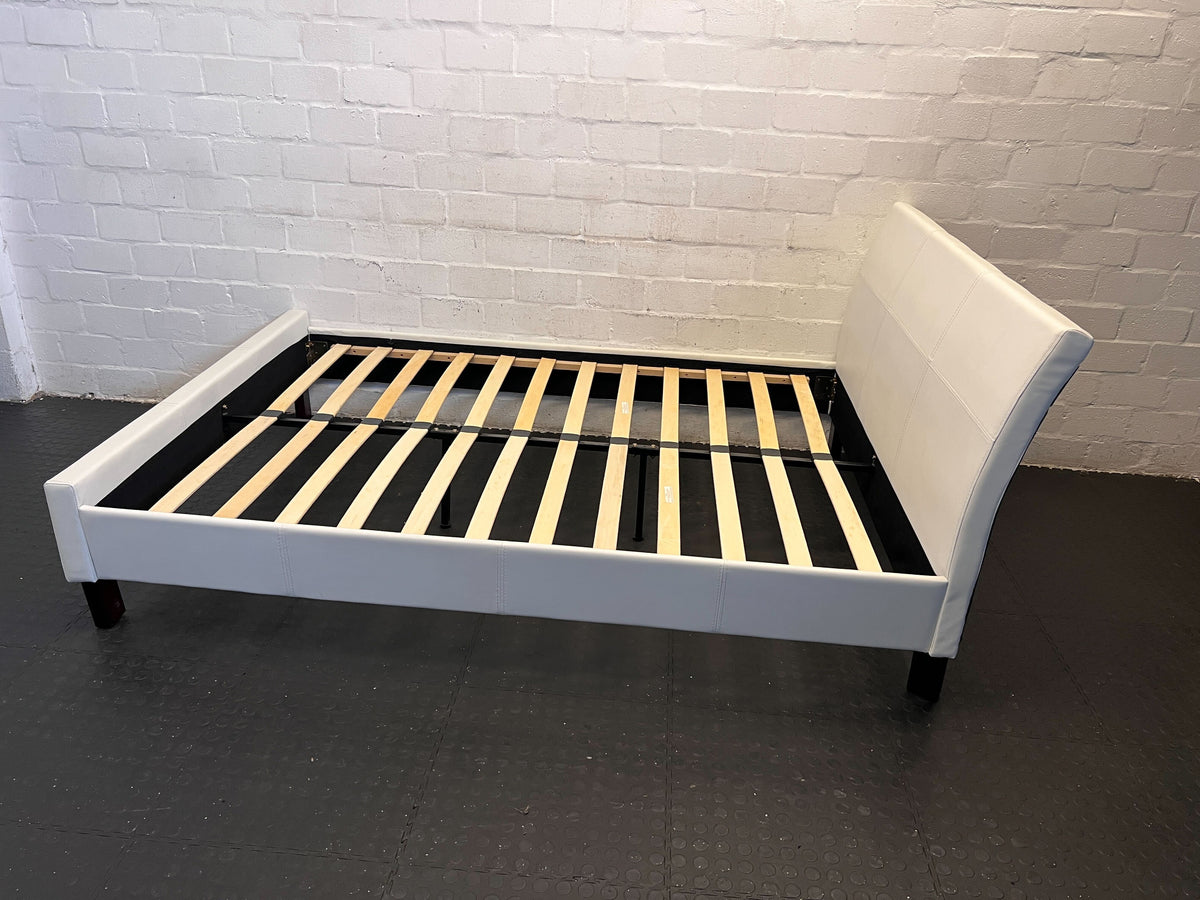 Modern White Faux Leather Double Bed Frame with Slatted Base - REDUCED