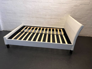 Modern White Faux Leather Double Bed Frame with Slatted Base - REDUCED