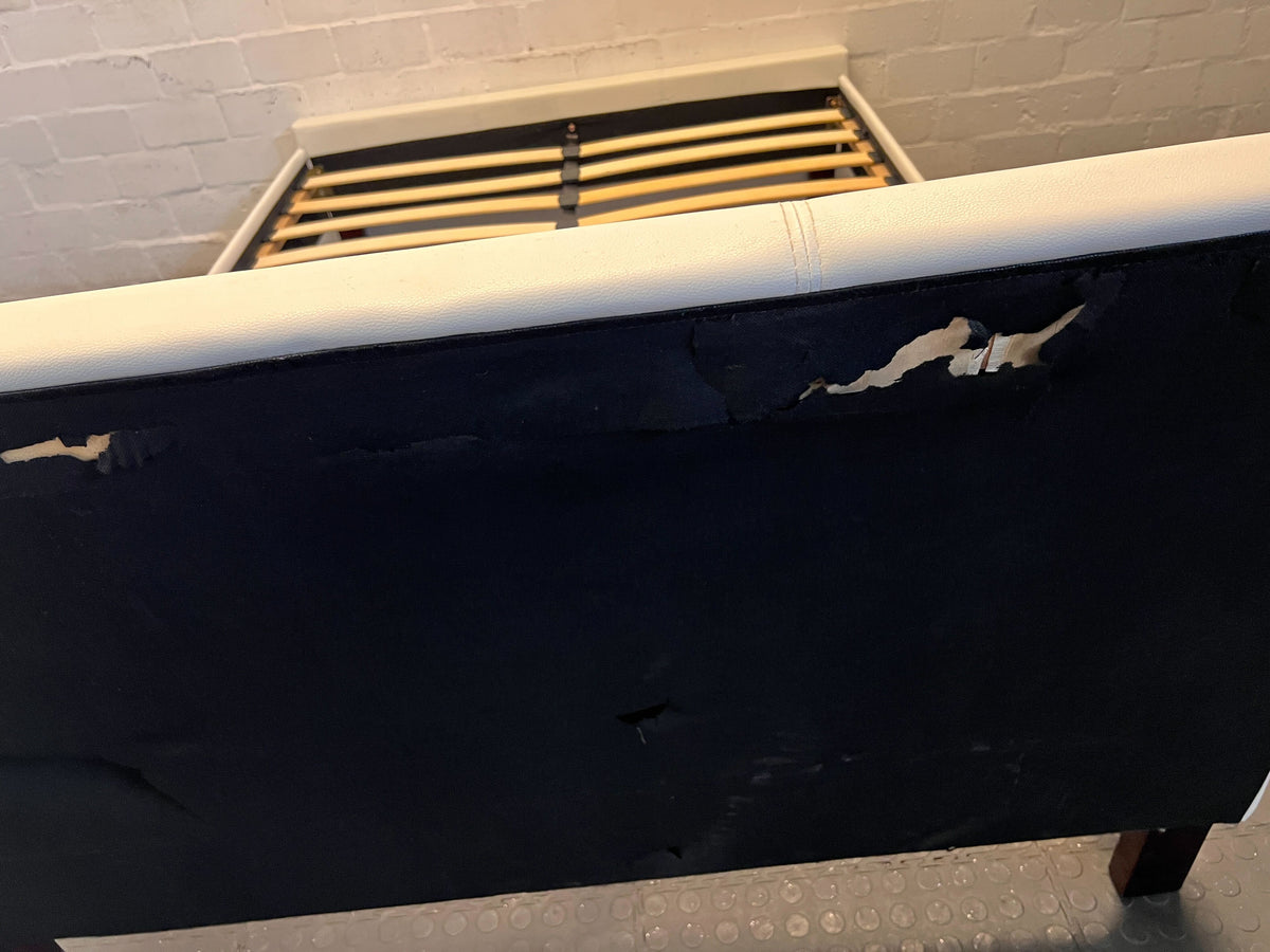 Modern White Faux Leather Double Bed Frame with Slatted Base - REDUCED