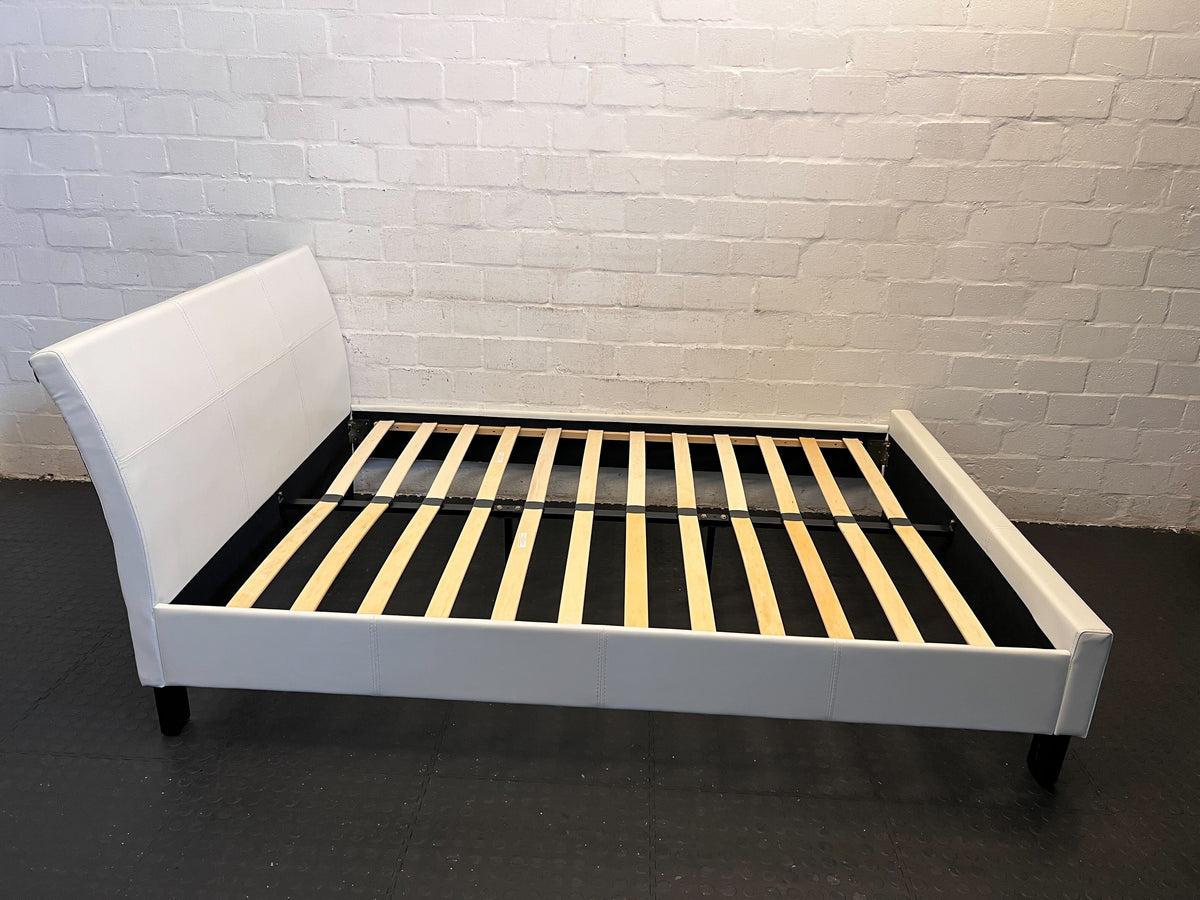 Modern White Faux Leather Double Bed Frame with Slatted Base - REDUCED