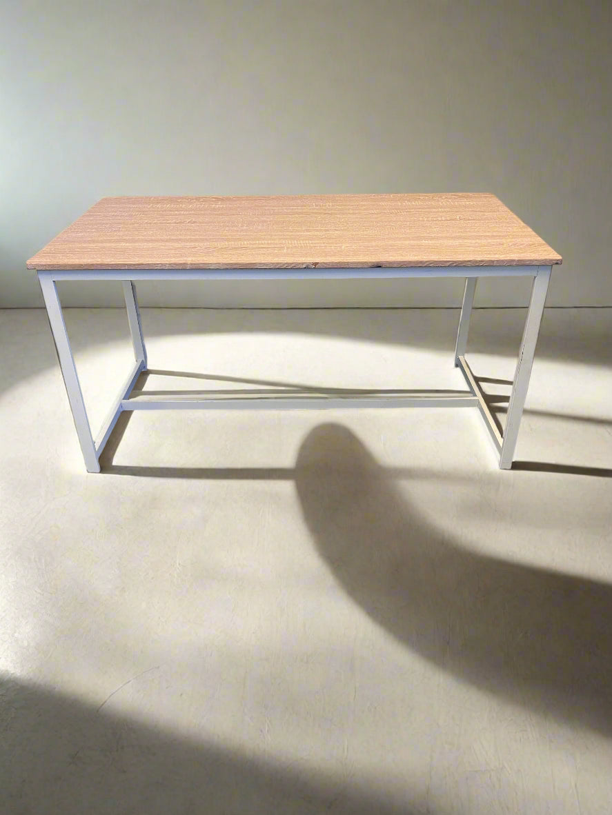 Modern White Frame Table with Light Wood Top – Minor Scratches