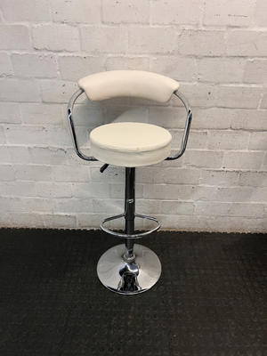 Adjustable Off-White Leatherette Bar Stool with Chrome Trim — Good Working Order