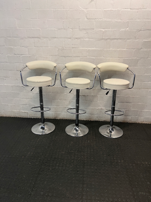 Adjustable Off-White Leatherette Bar Stool with Chrome Trim — Good Working Order