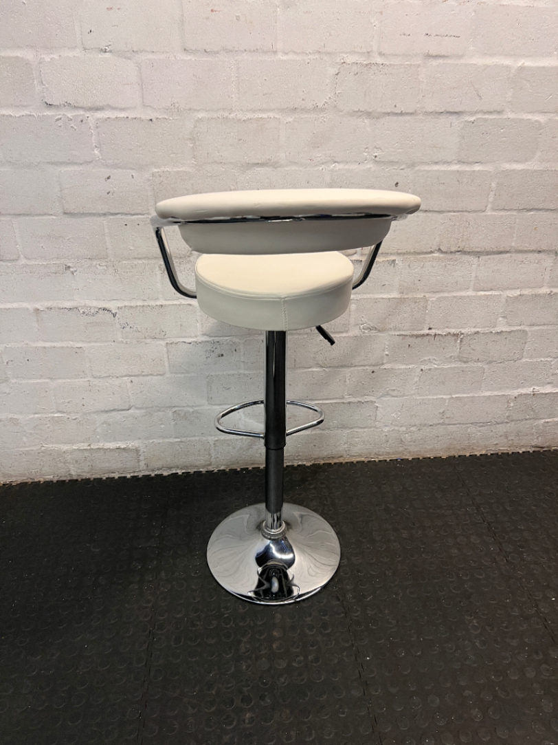 Adjustable Off-White Leatherette Bar Stool with Chrome Trim — Good Working Order