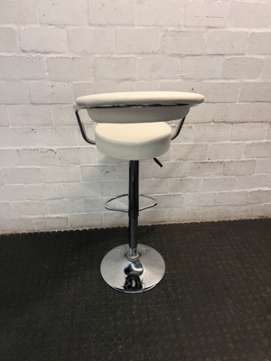 Adjustable Off-White Leatherette Bar Stool with Chrome Trim — Good Working Order