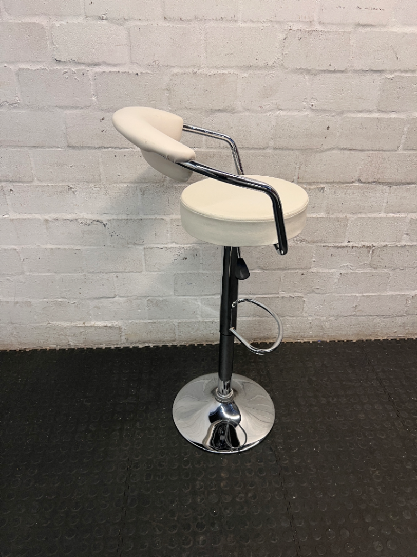 Adjustable Off-White Leatherette Bar Stool with Chrome Trim — Good Working Order