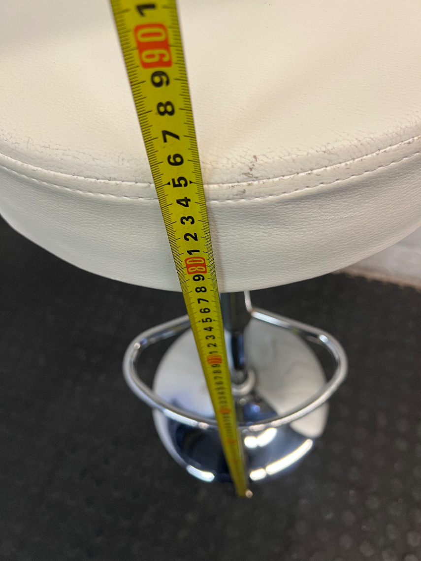Adjustable Off-White Leatherette Bar Stool with Chrome Trim — Good Working Order
