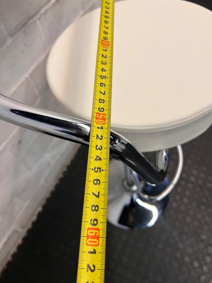 Adjustable Off-White Leatherette Bar Stool with Chrome Trim — Good Working Order