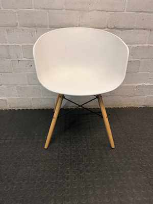 White Moulded Plastic Chair with Wood Legs