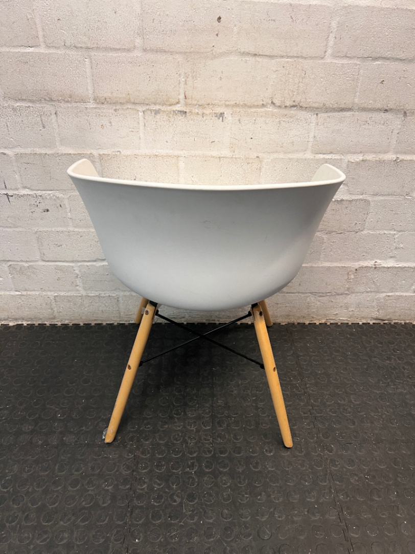 White Moulded Plastic Chair with Wood Legs