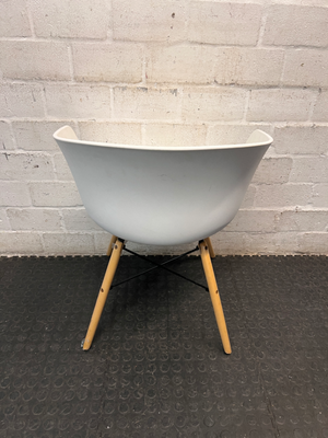 White Moulded Plastic Chair with Wood Legs