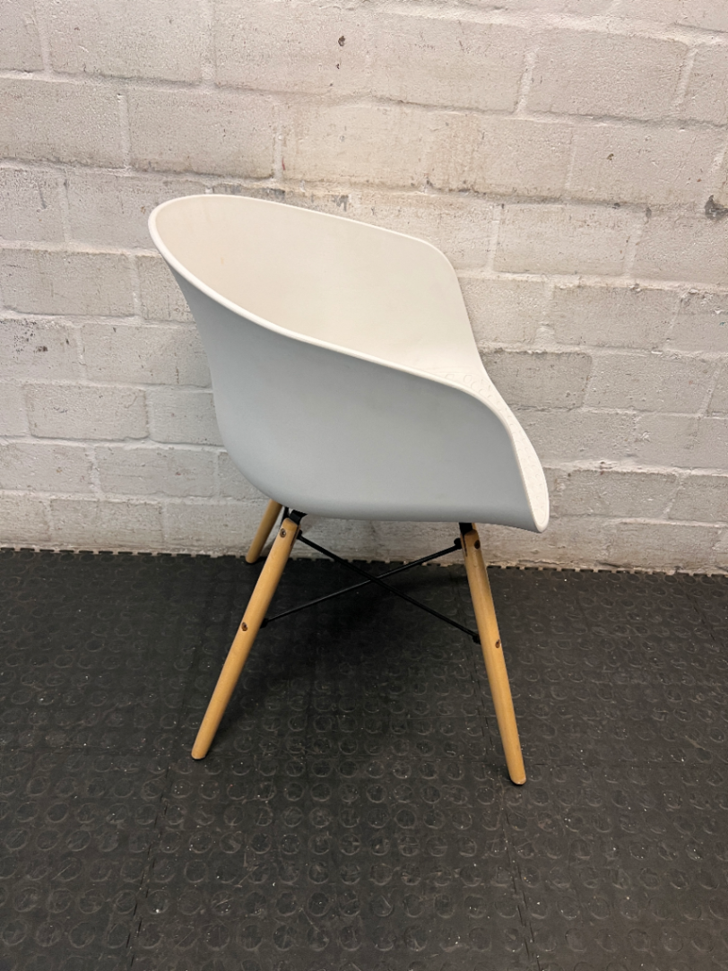 White Moulded Plastic Chair with Wood Legs
