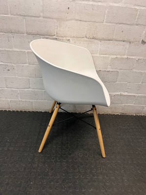 White Moulded Plastic Chair with Wood Legs