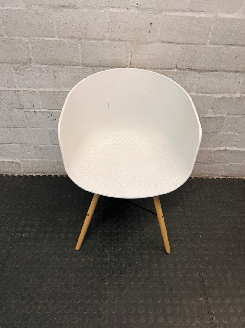 White Moulded Plastic Chair with Wood Legs