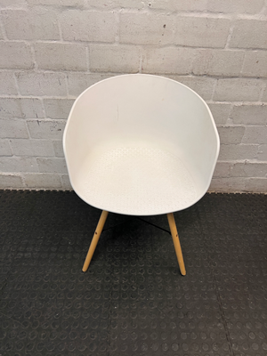 White Moulded Plastic Chair with Wood Legs