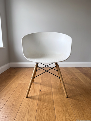 White Moulded Plastic Chair with Wood Legs