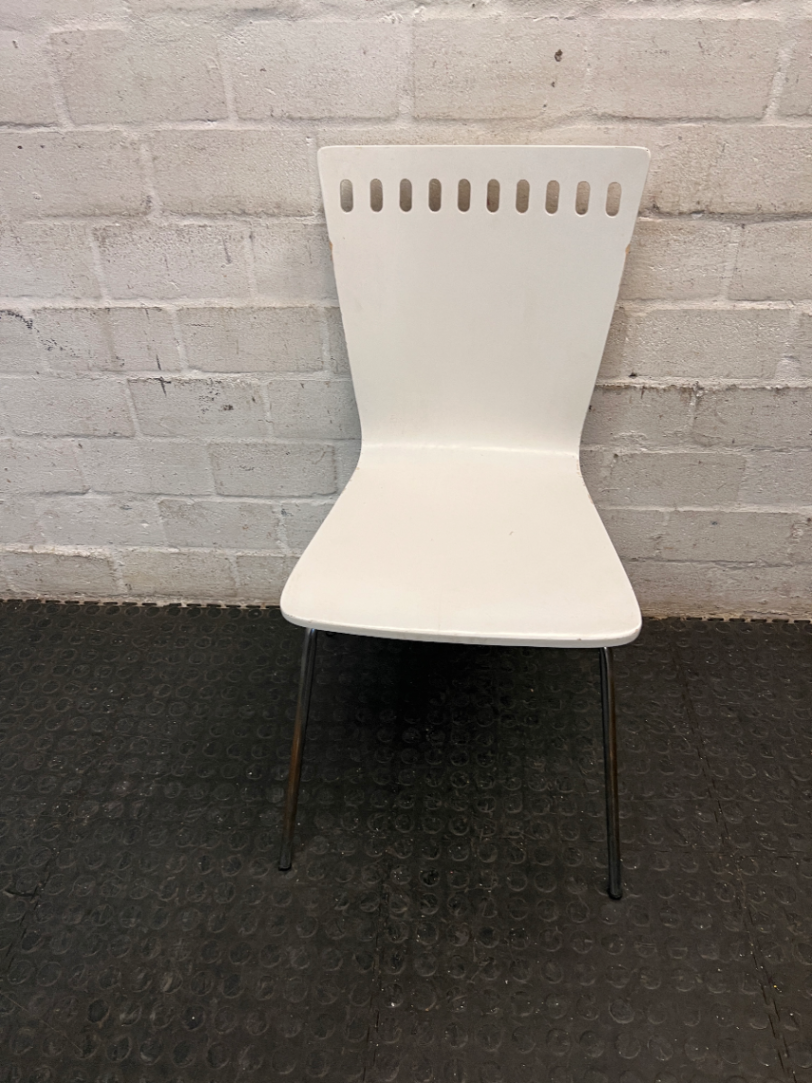 Modern White Moulded Dining Chair with Slotted Back