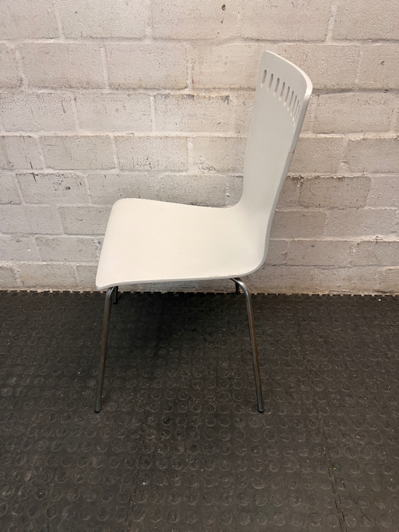Modern White Moulded Dining Chair with Slotted Back