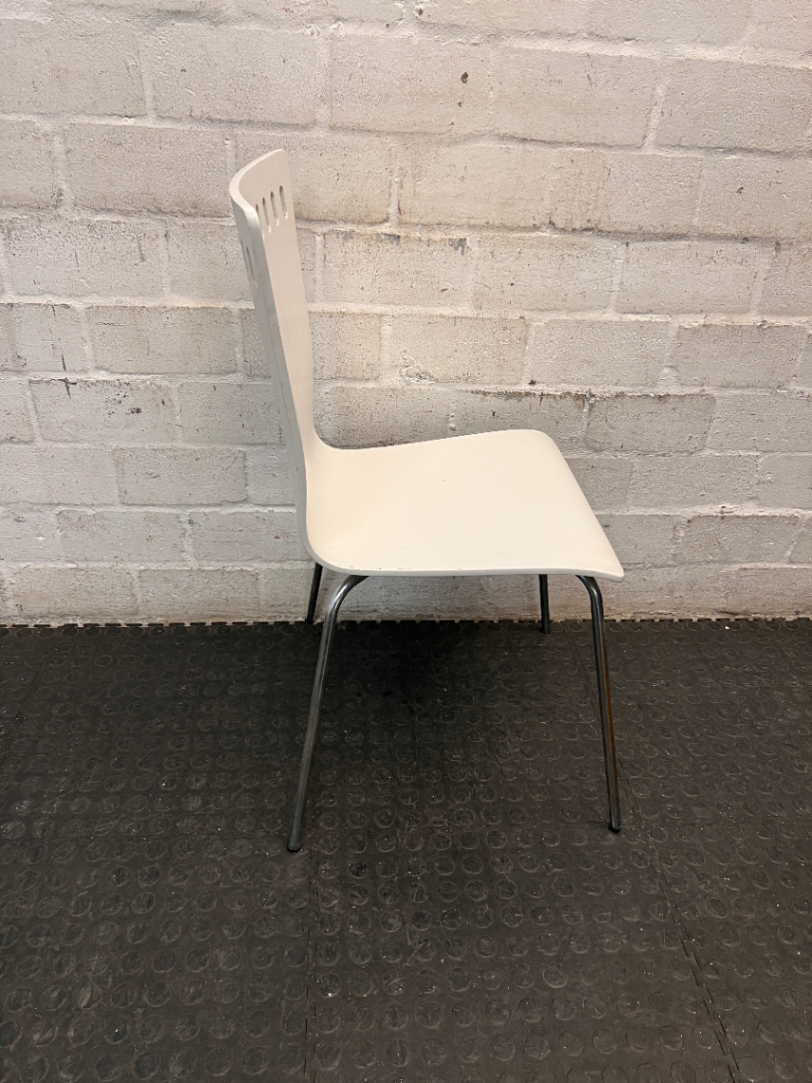 Modern White Moulded Dining Chair with Slotted Back