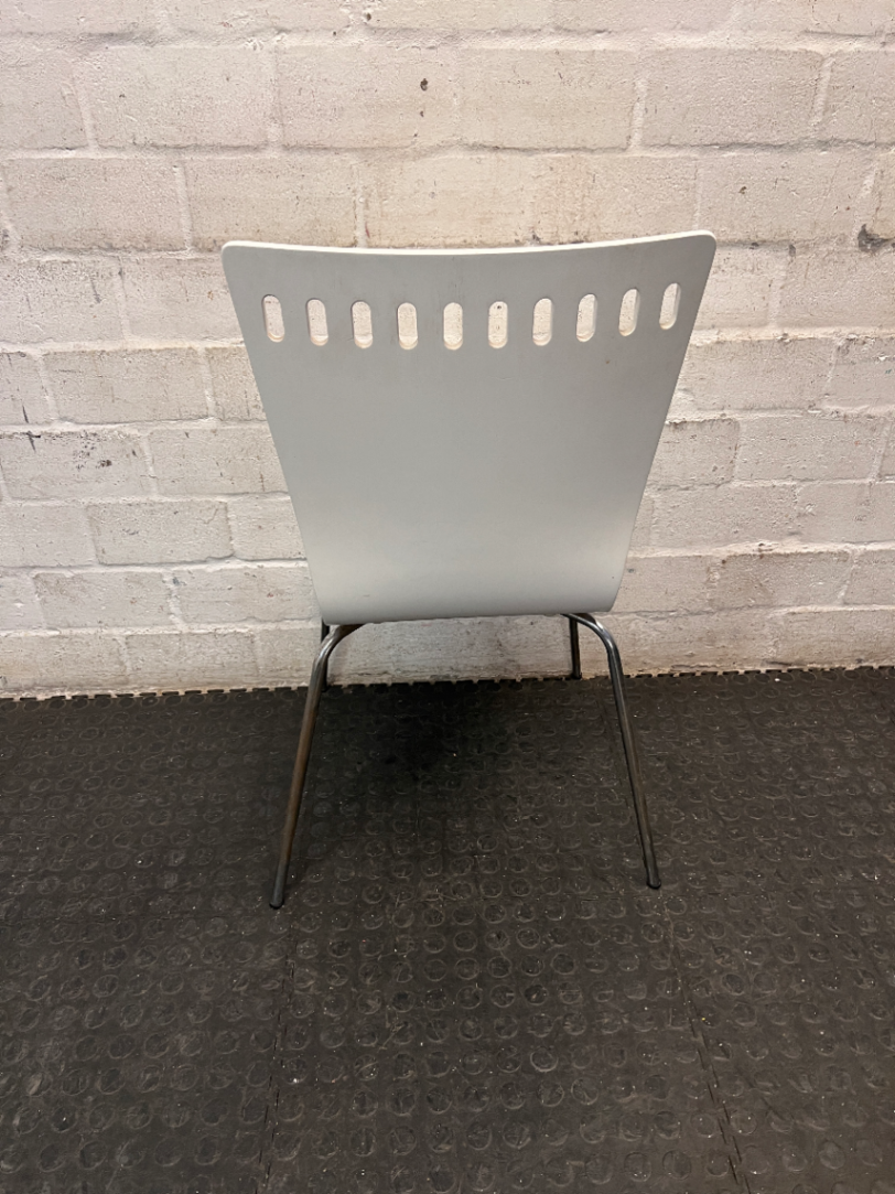 Modern White Moulded Dining Chair with Slotted Back