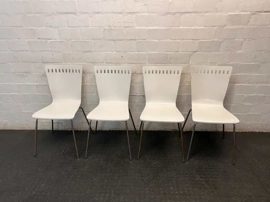 Modern White Moulded Dining Chair with Slotted Back