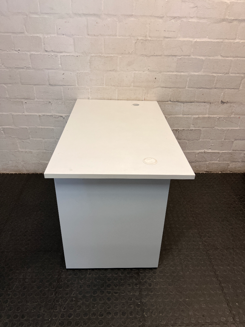 Modern White Office Desk with Cable Management Ports