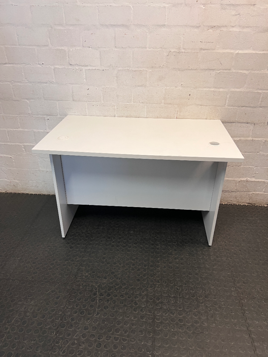 Modern White Office Desk with Cable Management Ports