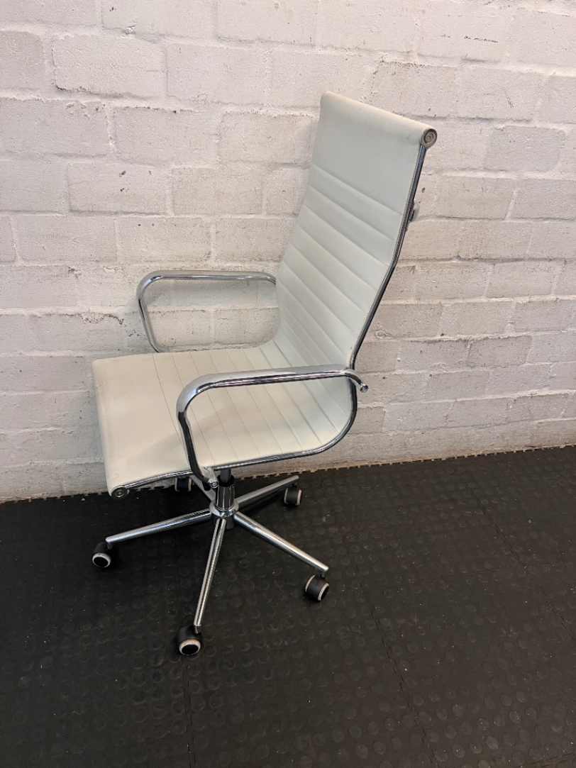 Modern White Ribbed High Back Office Chair with Chrome Details - 2ndhandwarehouse.com
