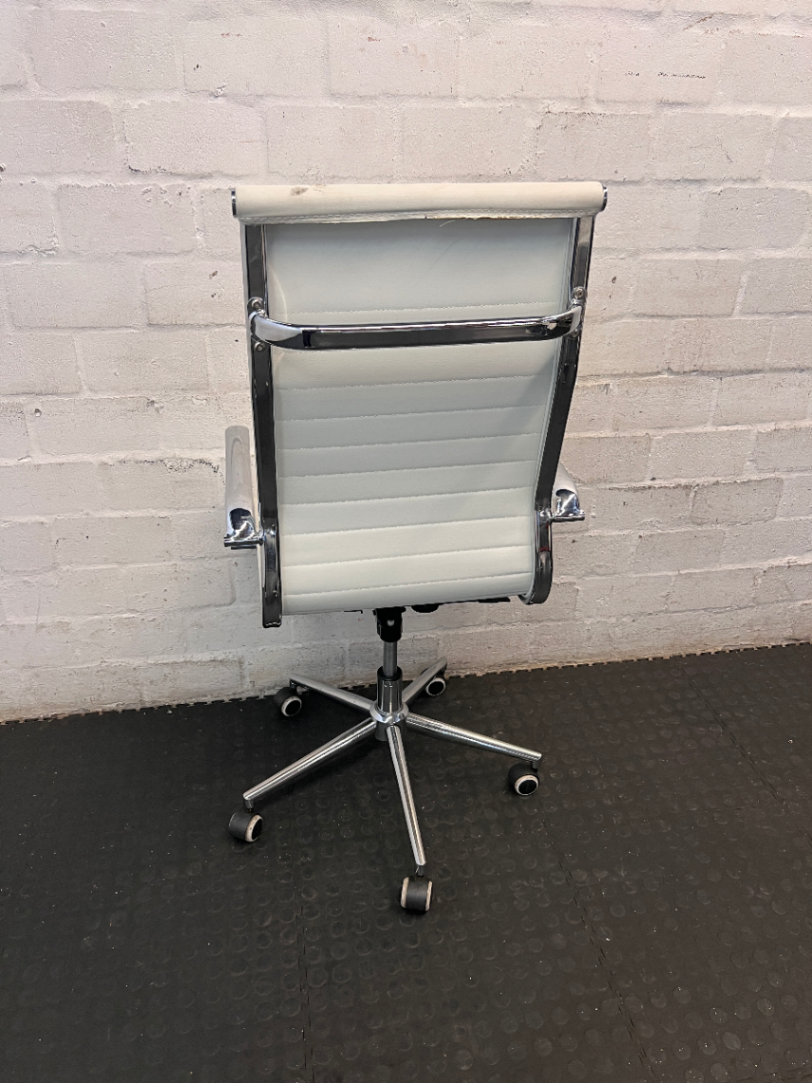 Modern White Ribbed High Back Office Chair with Chrome Details - 2ndhandwarehouse.com