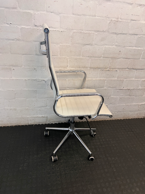 Modern White Ribbed High Back Office Chair with Chrome Details - 2ndhandwarehouse.com