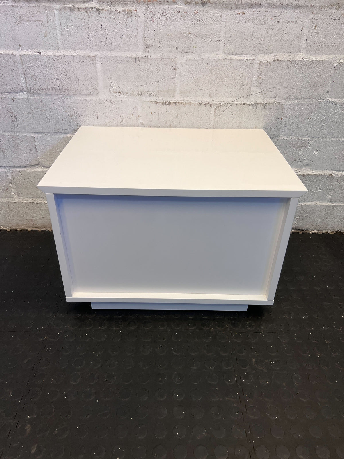 Modern White Two-Drawer Storage Chest with Minor Scratches