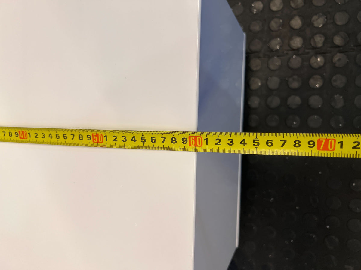 Modern White Two-Drawer Storage Chest with Minor Scratches