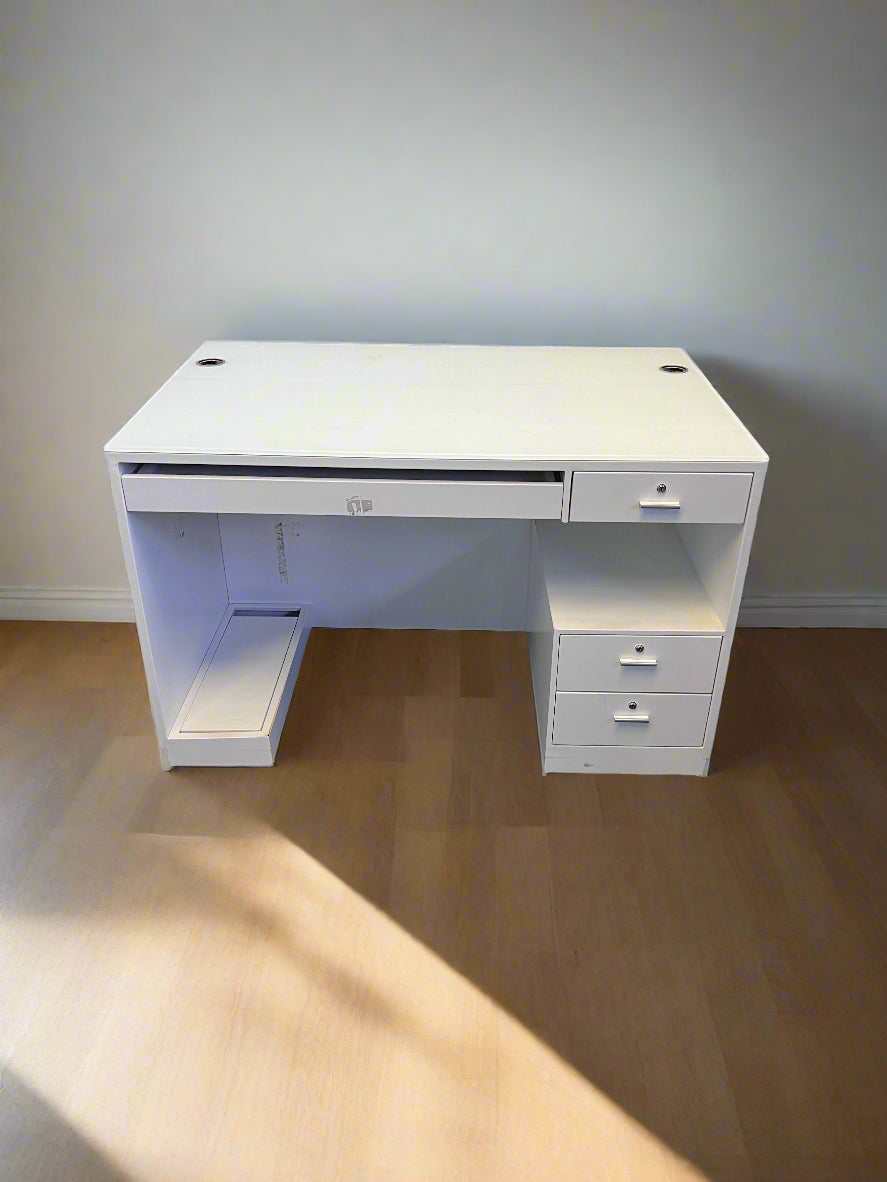 Modern White Wooden Desk with Drawers & Minor Marks