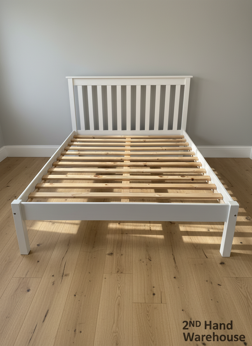 Modern White Wooden Queen Bed Frame with Slats