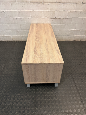Modern Wood Look TV Unit with Grey Sliding Door — Well Used Condition