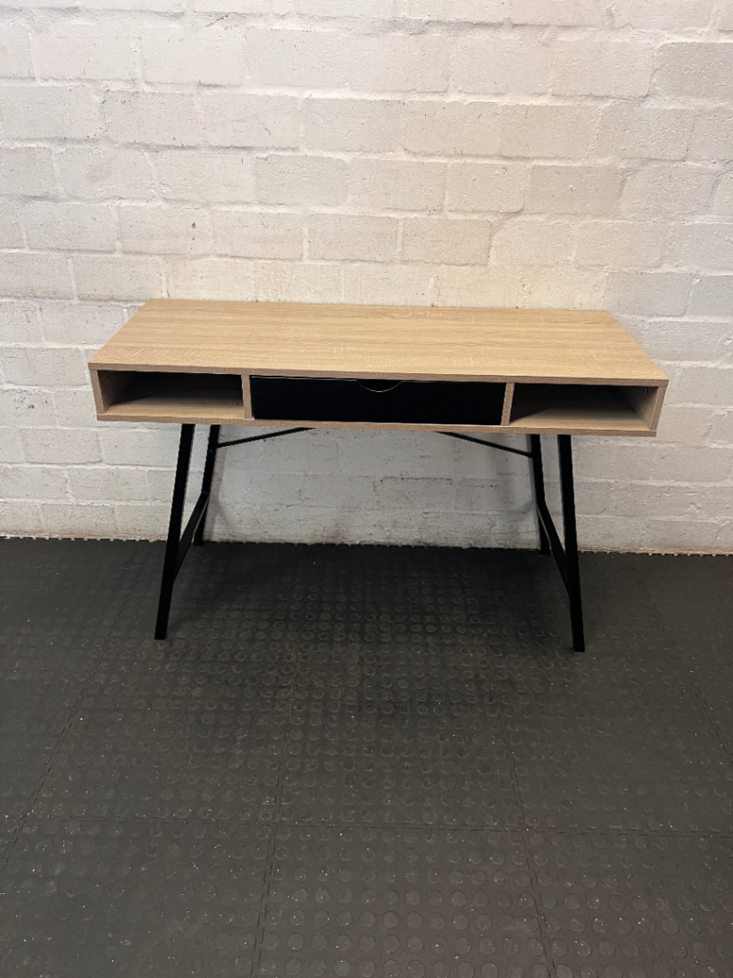 Modern Wood and Metal Office Desk with Storage Cubbies - 2ndhandwarehouse.com