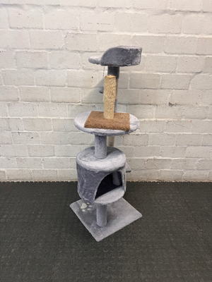 Multi-Level Grey Faux-Fur Cat Tree with Scratching Posts — Wax Marks from Candle Spill