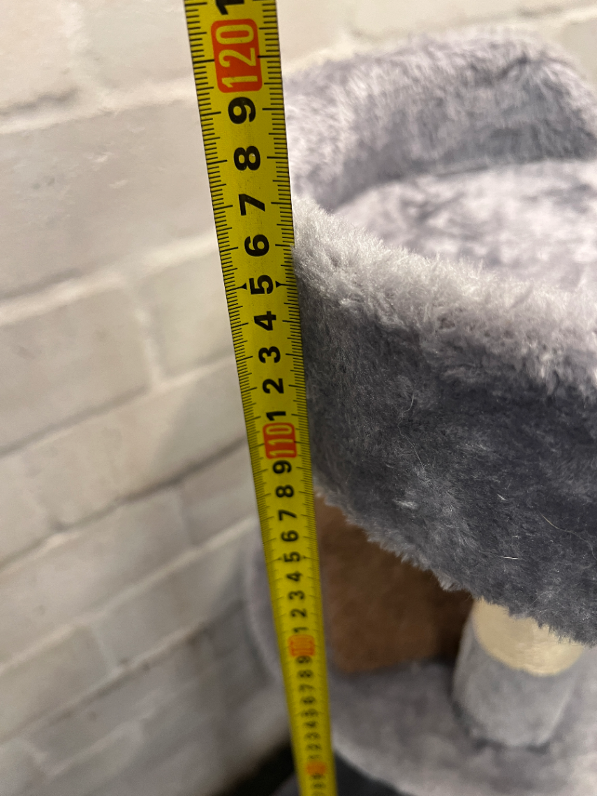 Multi-Level Grey Faux-Fur Cat Tree with Scratching Posts — Wax Marks from Candle Spill